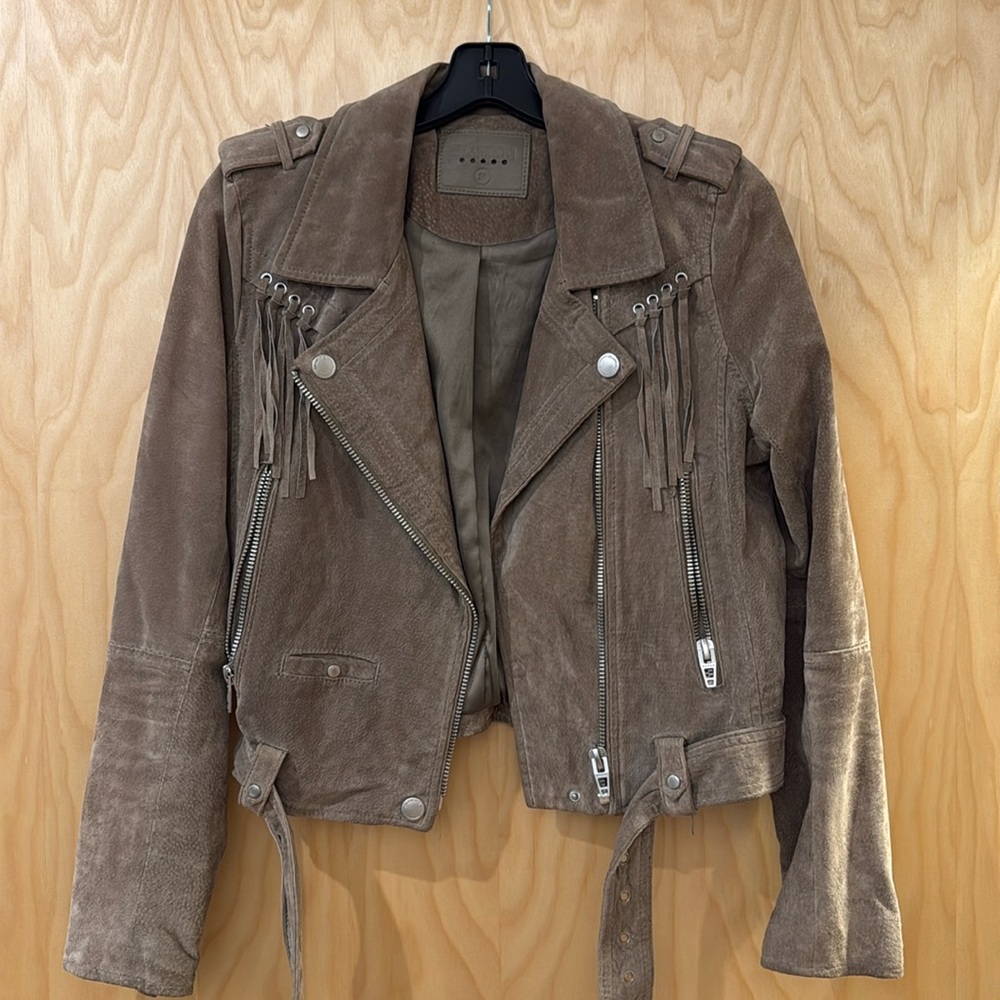 Blank NYC Taupe Suede Fringe Moto Jacket